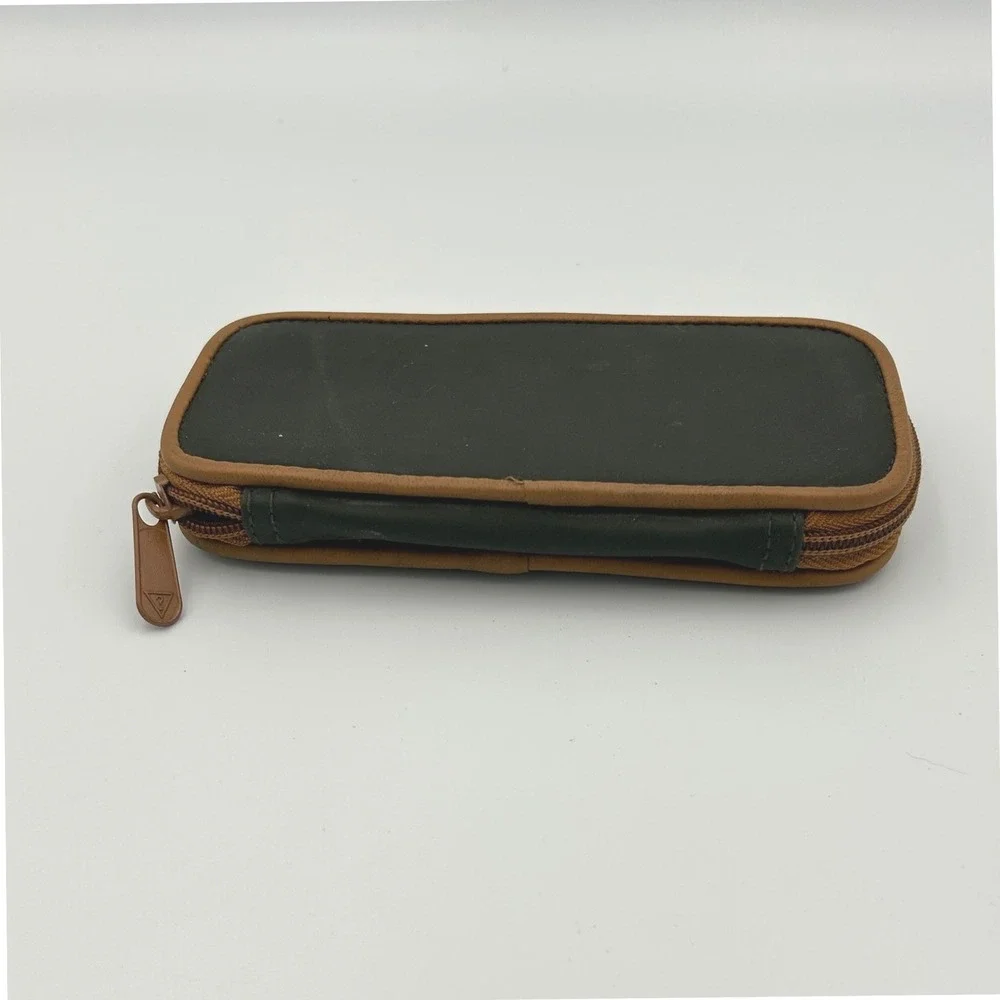 Vintage Guess Watches‎ Travel Case Green Brown Zip Around Pouch Brass Logo